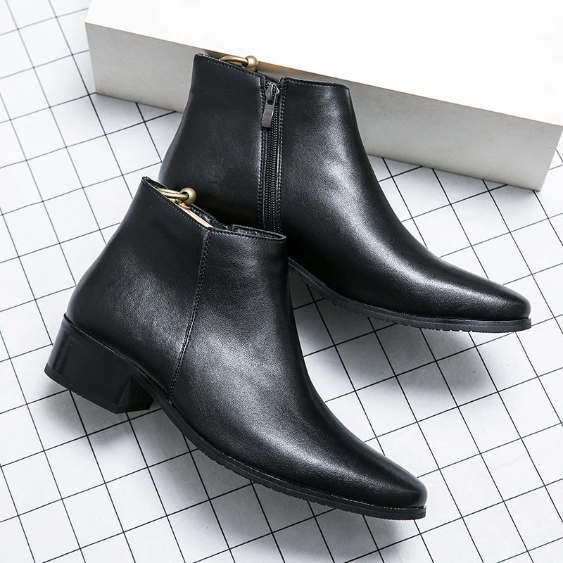 Genuine Leather Designer Men's Dress Shoe-Luxury Office and Casual Ankle Boot Footwear