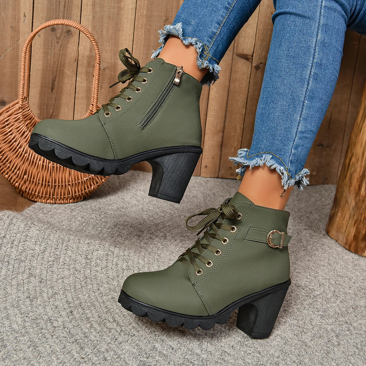 Women High Heel Ankle Boots Autumn Winter Woman Fashion Shoes Short Boot