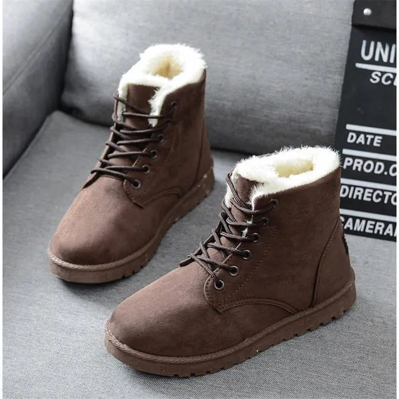 New Fashion Women Boots Winter Snow Boots Female Boots Warm Lace Flat