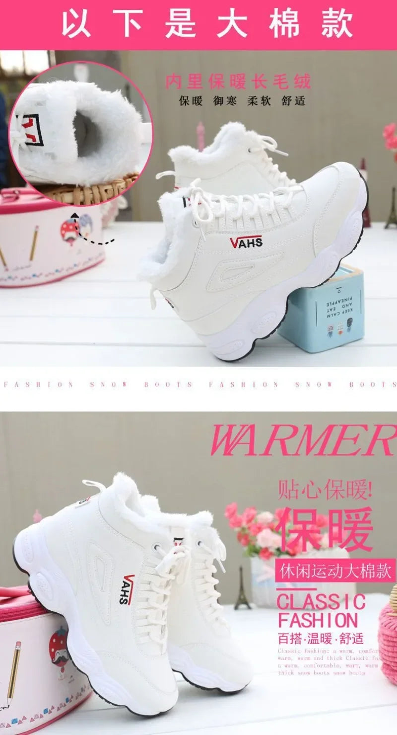 New Winter Thick-soled Women's Sneakers Warm Plus Velvet Cotton Shoes Height-increasing