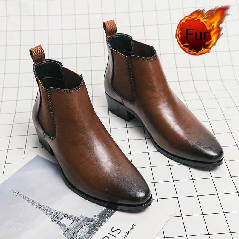 Genuine Leather Designer Men's Dress Shoe-Luxury Office and Casual Ankle Boot Footwear
