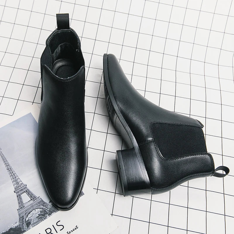 Genuine Leather Designer Men's Dress Shoe-Luxury Office and Casual Ankle Boot Footwear