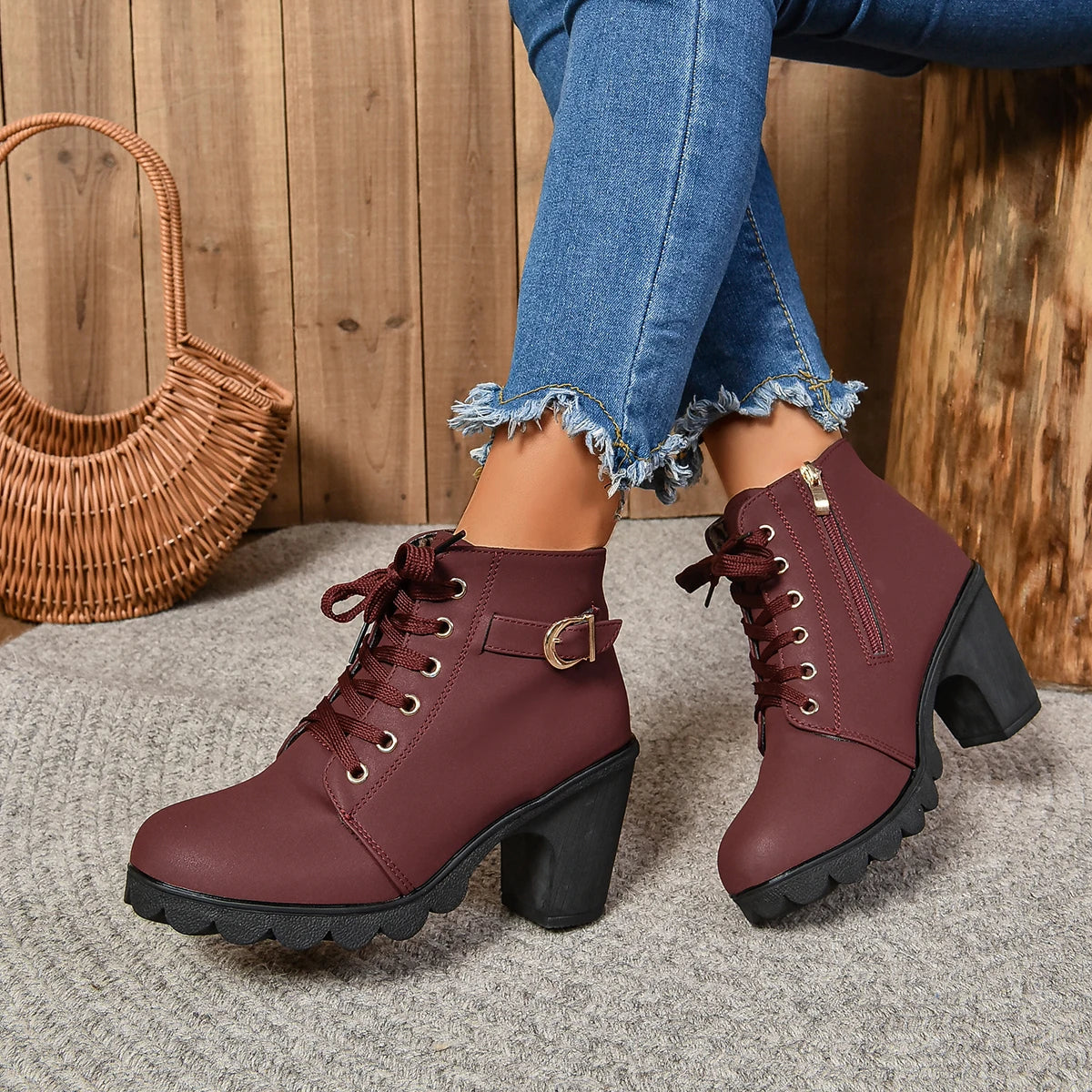 Women High Heel Ankle Boots Autumn Winter Woman Fashion Shoes Short Boot