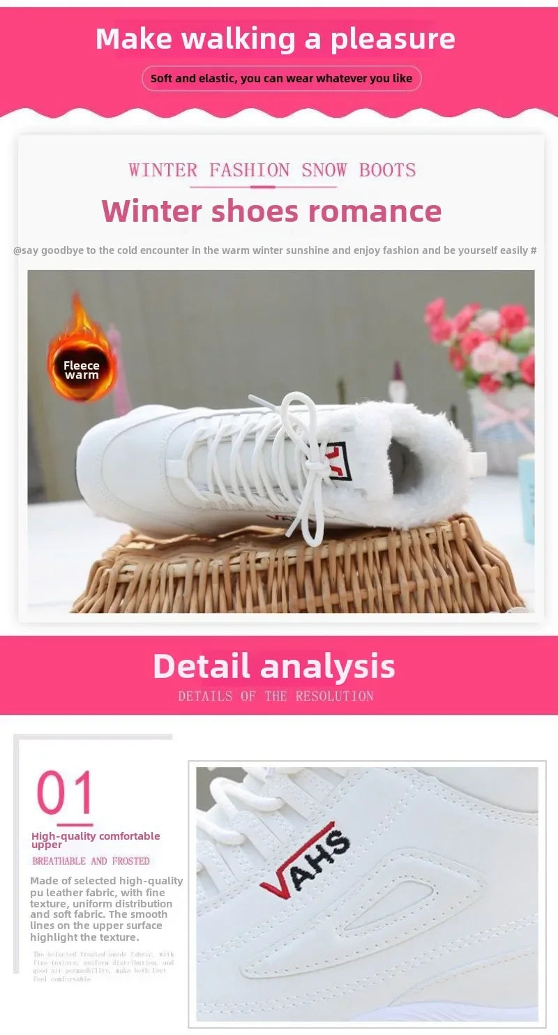 New Winter Thick-soled Women's Sneakers Warm Plus Velvet Cotton Shoes Height-increasing