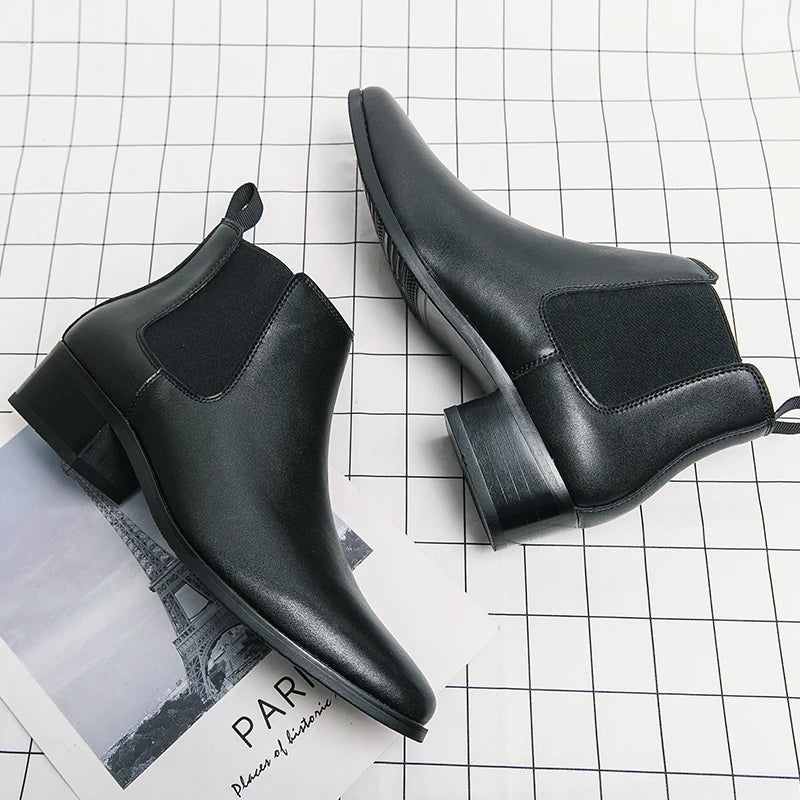 Genuine Leather Designer Men's Dress Shoe-Luxury Office and Casual Ankle Boot Footwear