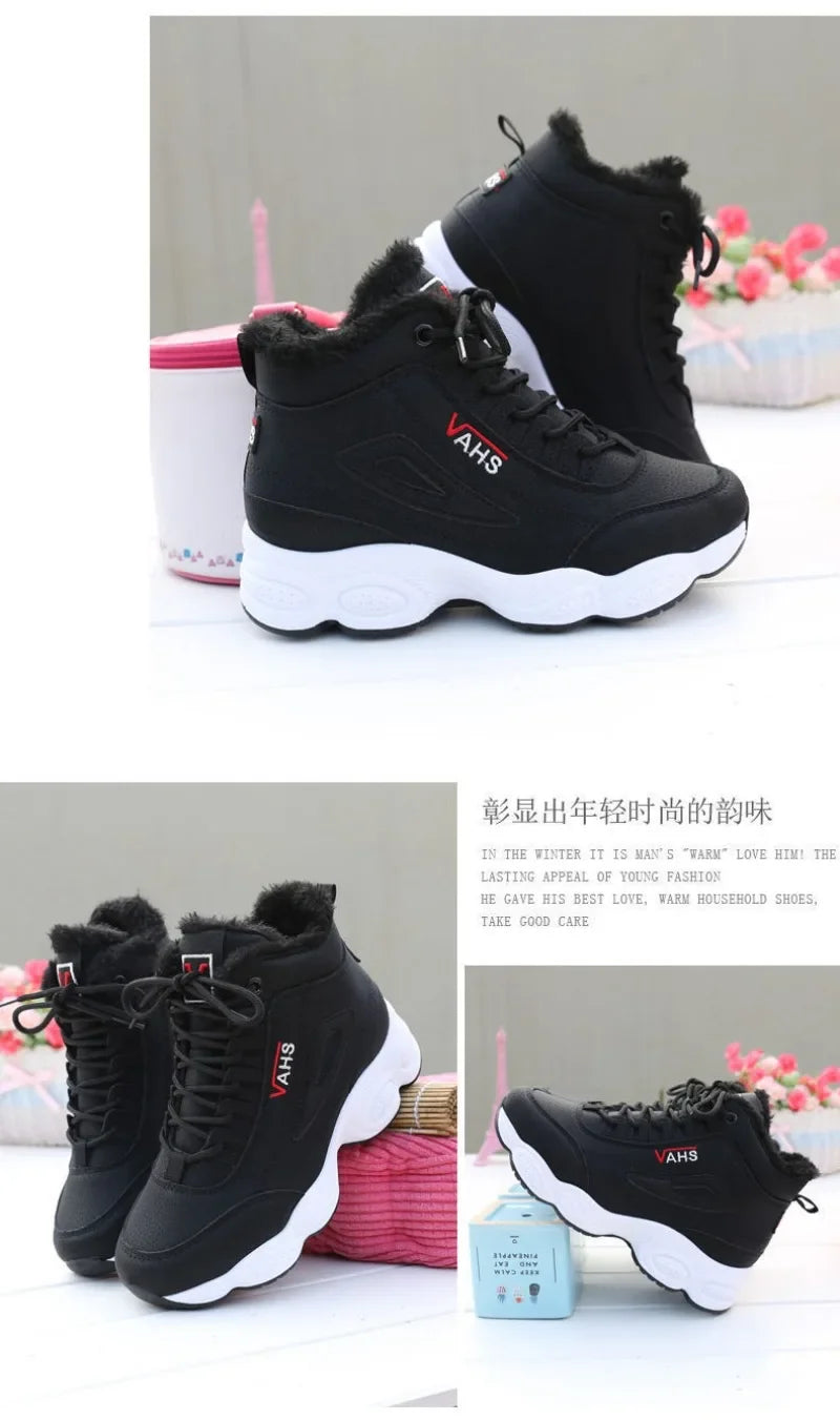 New Winter Thick-soled Women's Sneakers Warm Plus Velvet Cotton Shoes Height-increasing