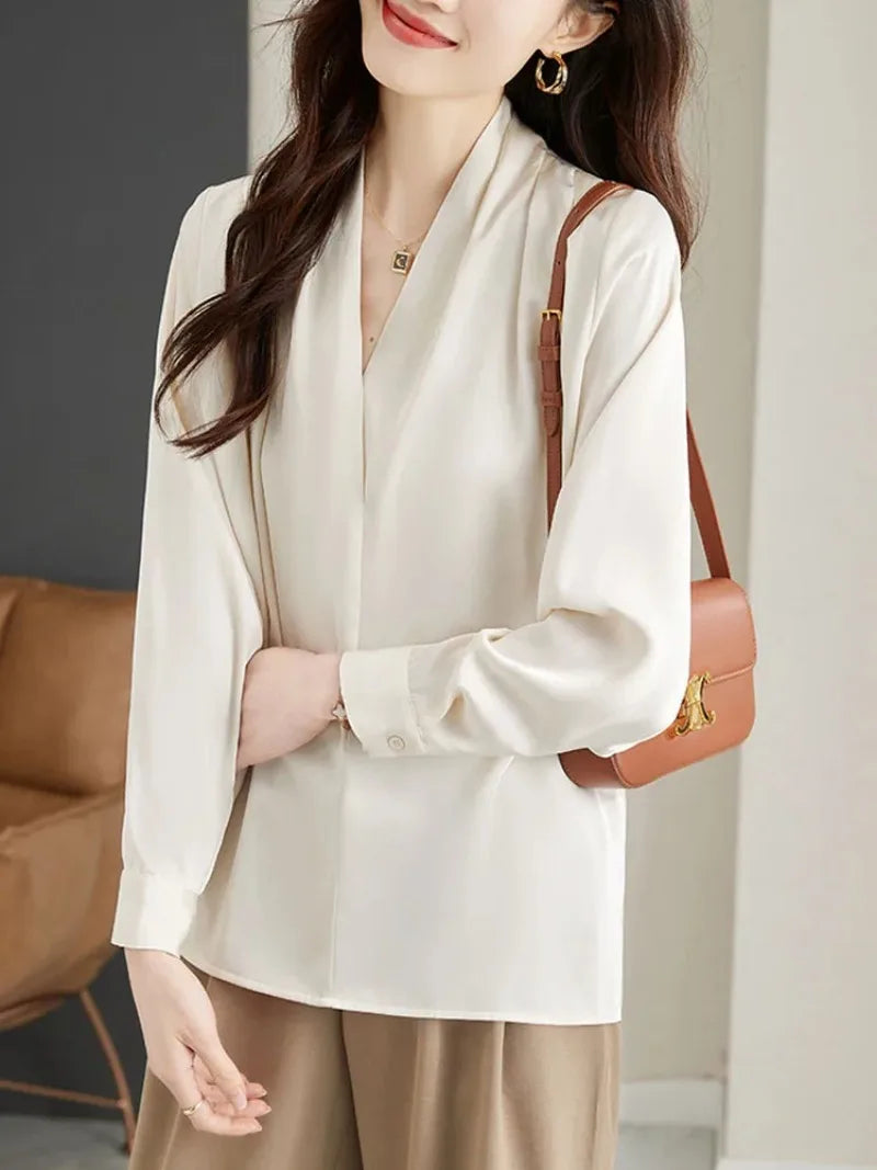 Long Sleeve Blouse Women Blusas Mujer De Moda 2024 Office Lady V-Neck Chiffon Blouse Shirt Women Tops Blouses Shirts Blusa G296