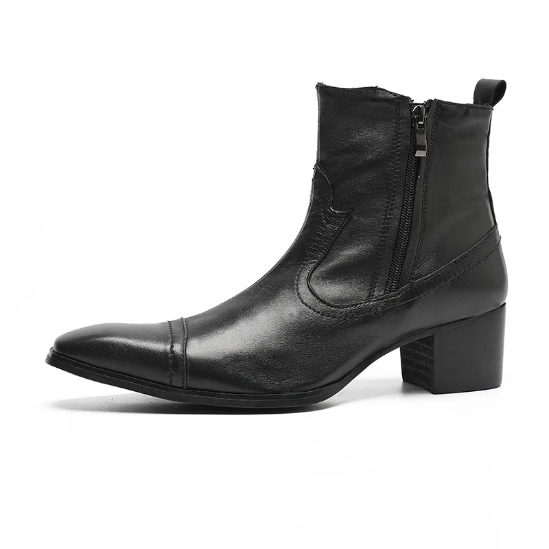 Fashion  Pointed Toe Ankle Boots , Real Leather Man Dress Boots
