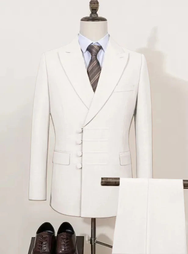 Tailor-made Suits Men's business suit 2 piece set Beige Blazers Suit Pants Suit Jackets White groom's wedding suit set